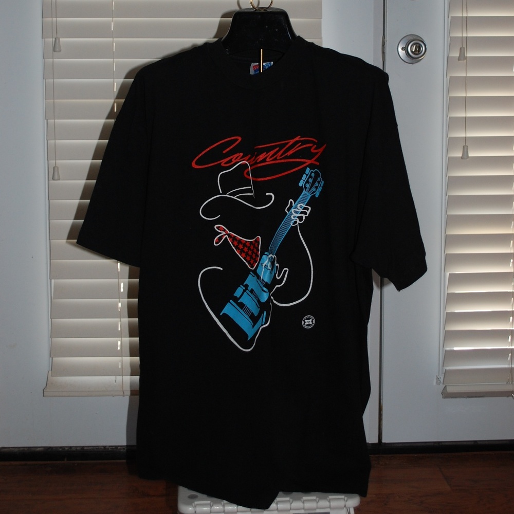 Vintage 90's Country Lite Cowboy Guitar T-Shirt With A Little Cracking